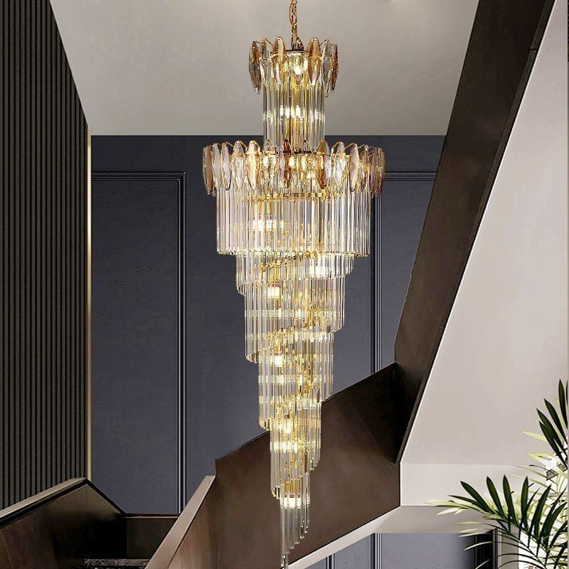 Kristall-Pendelleuchte, Duplex, konisch, dekorative Deckenleuchte, 70 cm