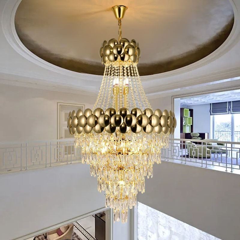 Kristall Pendelleuchte Galvanisiertes Gold Duplex Luxus Dekorative Deckenleuchte 80cm