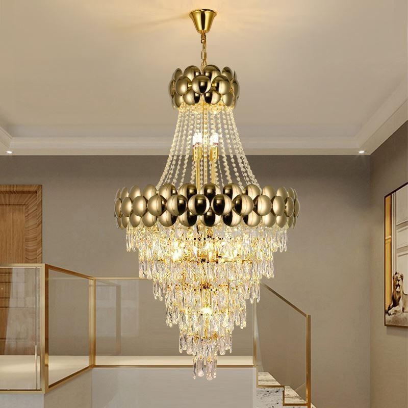 Kristall Pendelleuchte Galvanisiertes Gold Duplex Luxus Dekorative Deckenleuchte 80cm