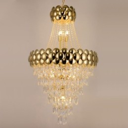 Kristall Pendelleuchte Galvanisiertes Gold Duplex Luxus Dekorative Deckenleuchte 80cm
