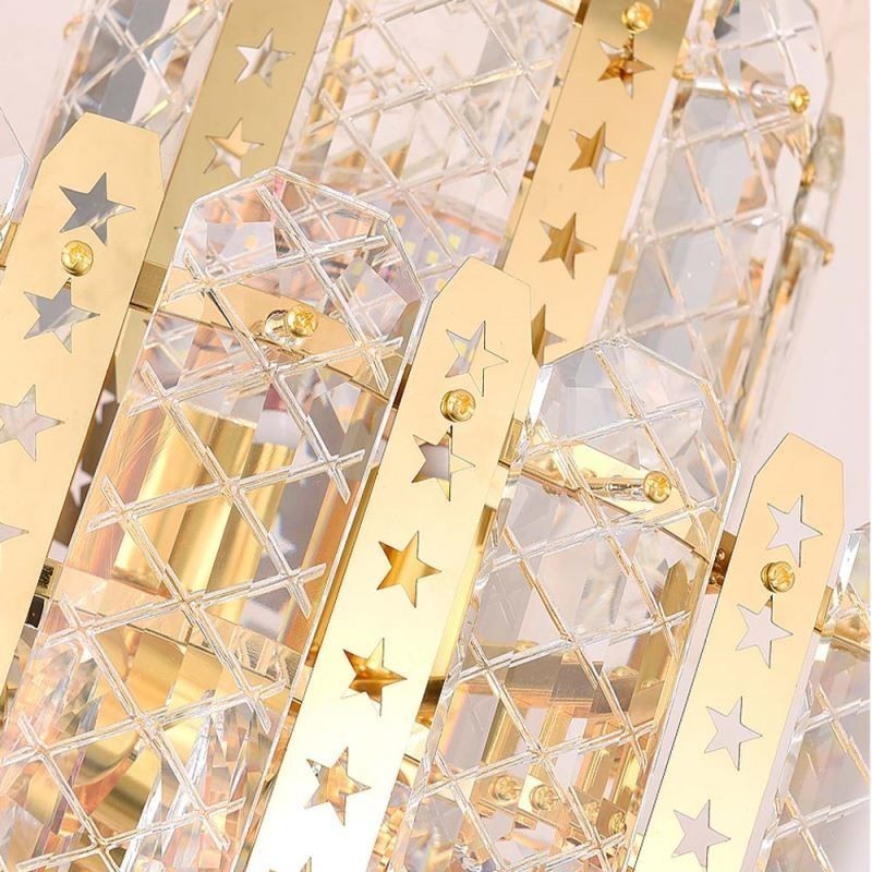 Kristall-Pendelleuchte 4. Etage Luxus-Dekrative Deckenleuchte mit goldenem Hohleisenblech