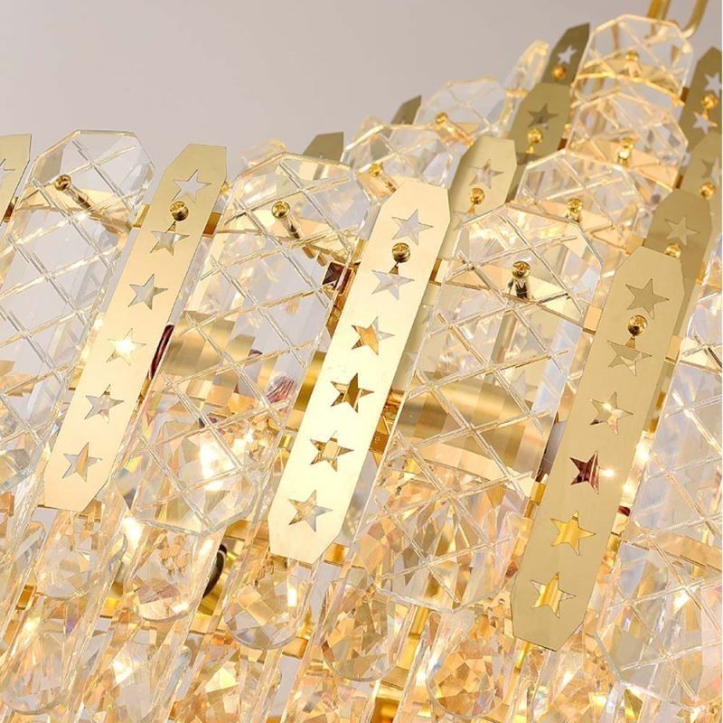 Kristall-Pendelleuchte 4. Etage Luxus-Dekrative Deckenleuchte mit goldenem Hohleisenblech