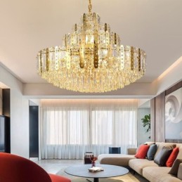 Kristall-Pendelleuchte 4. Etage Luxus-Dekrative Deckenleuchte mit goldenem Hohleisenblech
