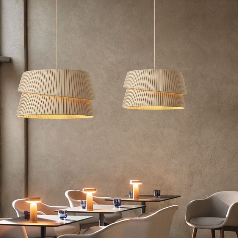Pendelleuchte Französisch Creme Stil Doppelschicht Stoff Lampenschirm Deckenlampe