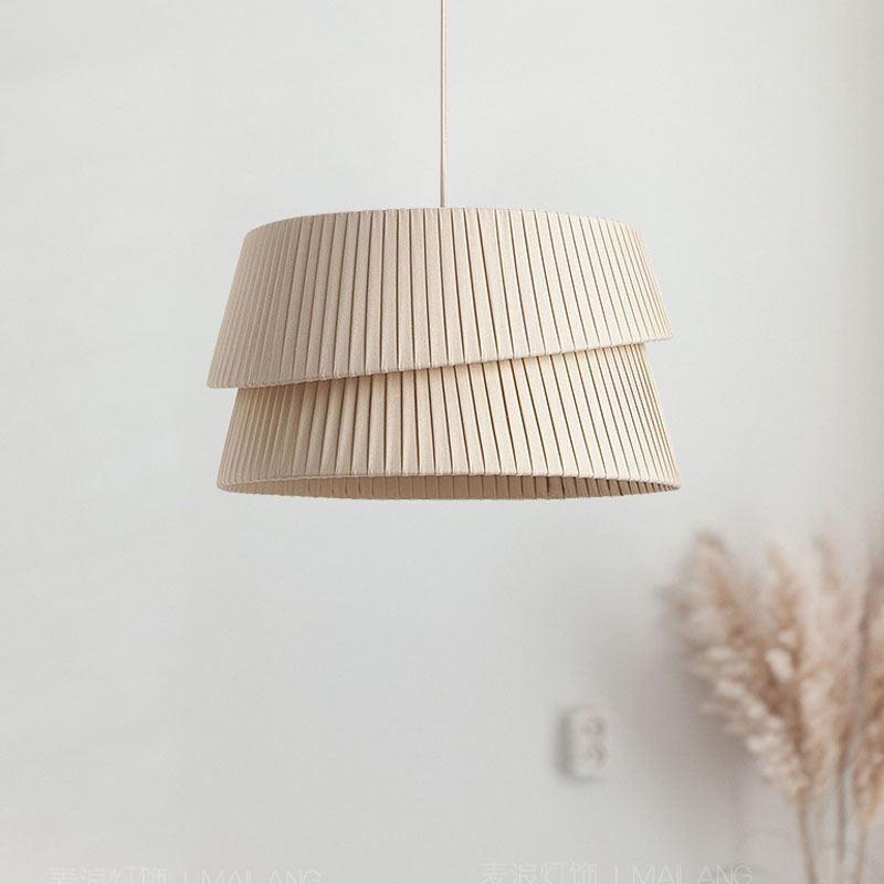 Pendelleuchte Französisch Creme Stil Doppelschicht Stoff Lampenschirm Deckenlampe