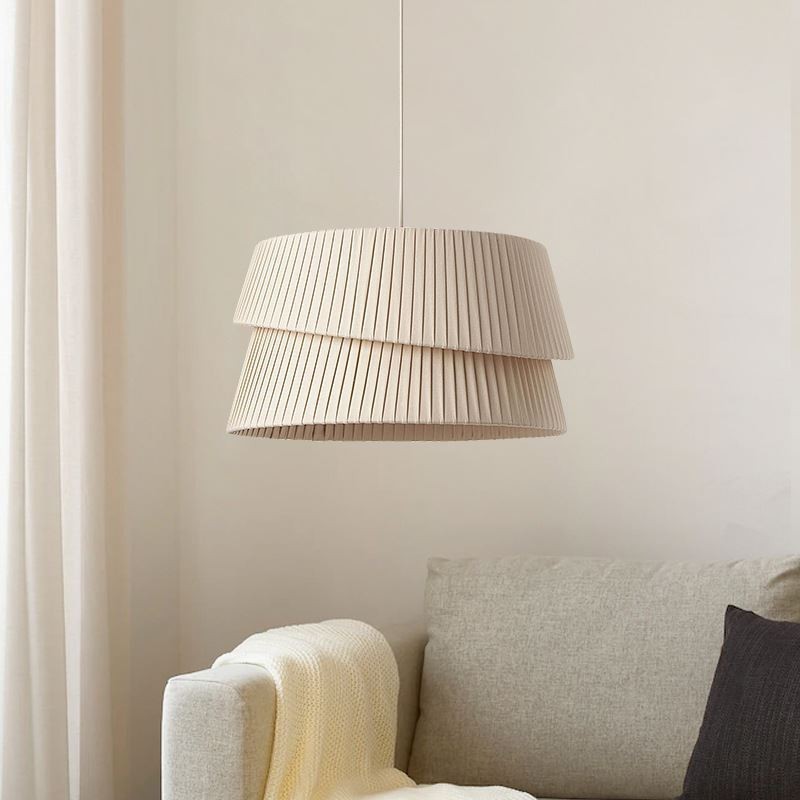 Pendelleuchte Französisch Creme Stil Doppelschicht Stoff Lampenschirm Deckenlampe