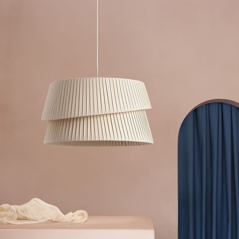 Pendelleuchte Französisch Creme Stil Doppelschicht Stoff Lampenschirm Deckenlampe