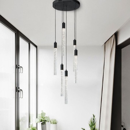 Pendelleuchte, schwarze Kristallsäule, Cluster-Deckenleuchte Pendelleuchte, schwarze Kristallsäule, Cluster-Deckenleuchte