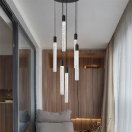 Pendelleuchte, schwarze Kristallsäule, Cluster-Deckenleuchte