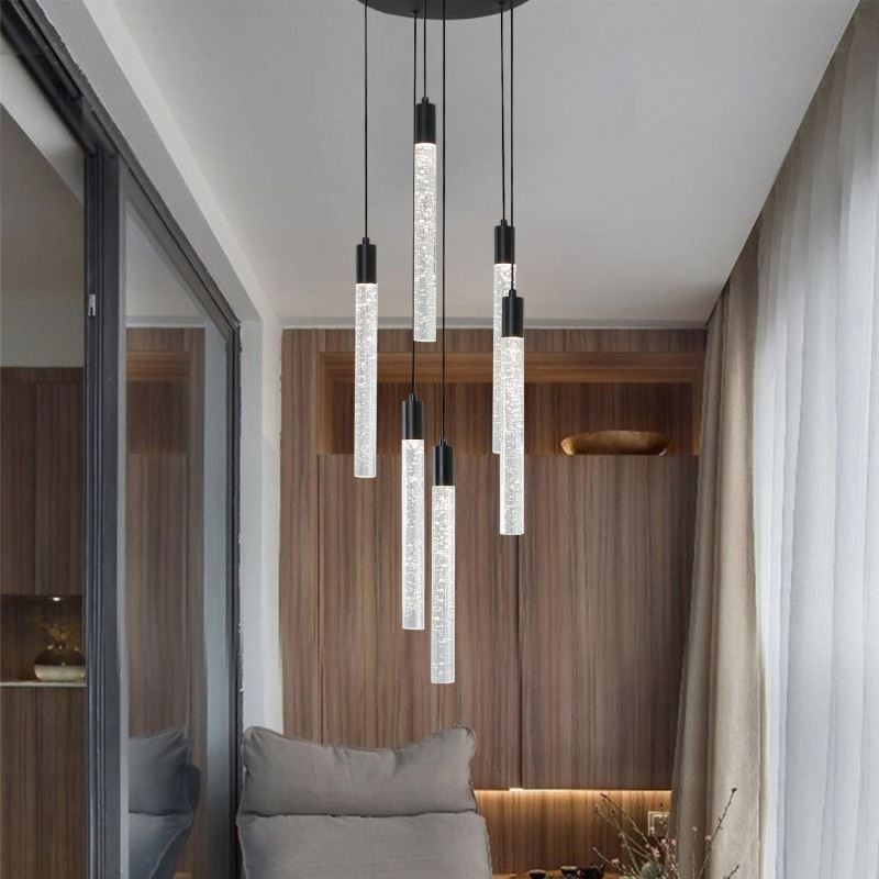 Pendelleuchte, schwarze Kristallsäule, Cluster-Deckenleuchte