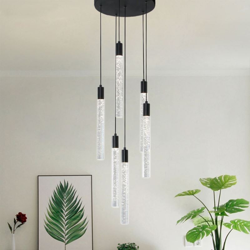 Pendelleuchte, schwarze Kristallsäule, Cluster-Deckenleuchte