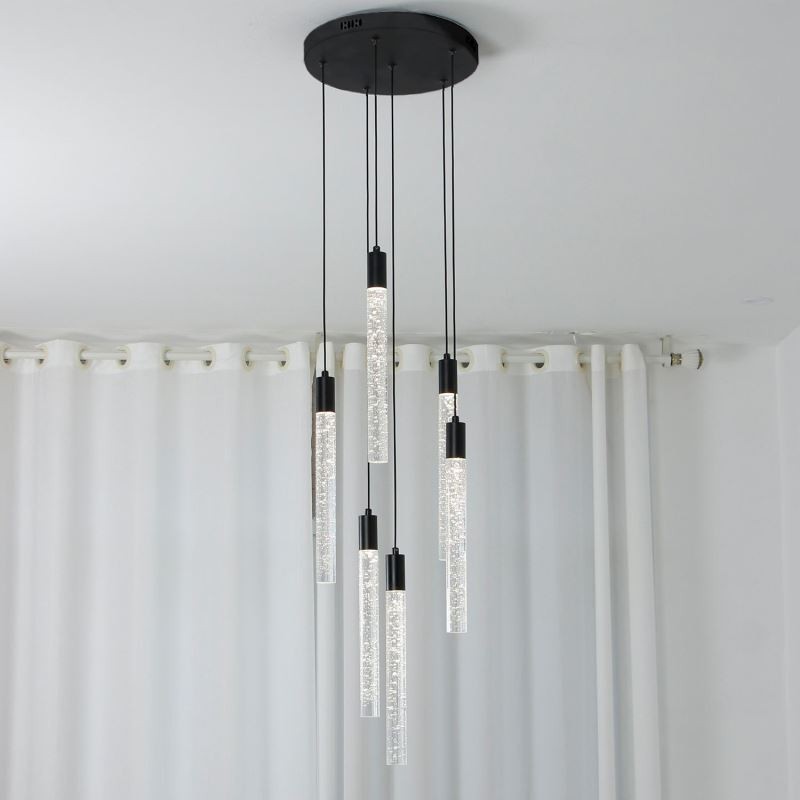 Pendelleuchte, schwarze Kristallsäule, Cluster-Deckenleuchte