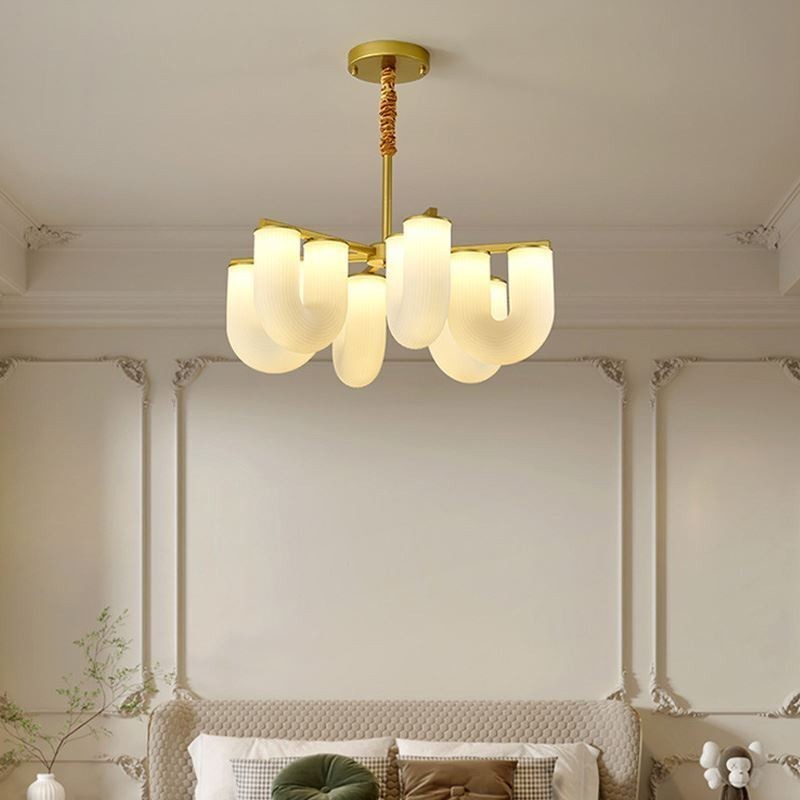U-förmiger Kronleuchter, Pendelleuchte im französischen Creme-Stil