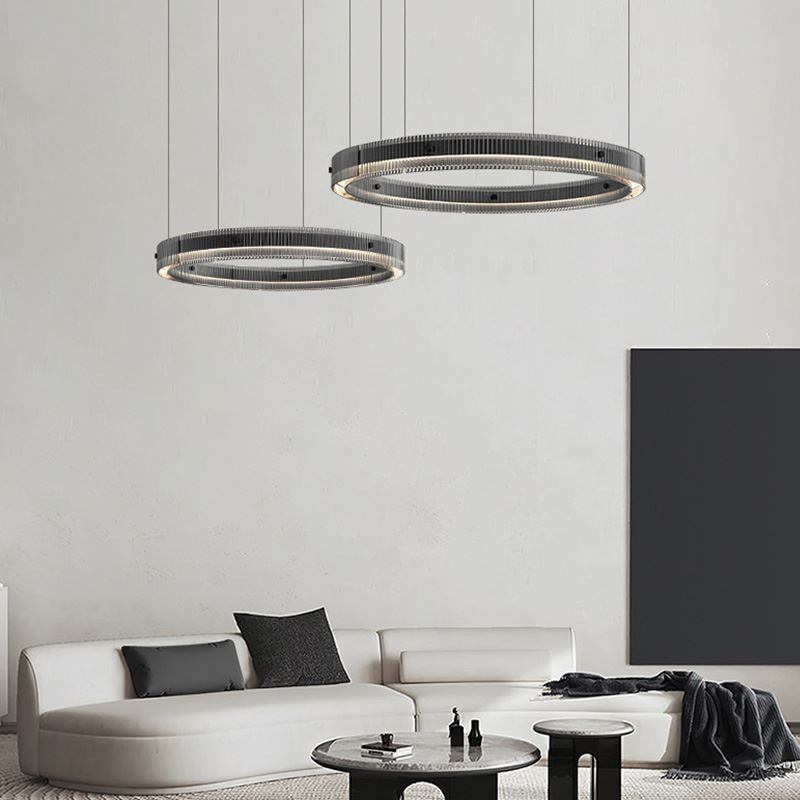 Pendelleuchte 60+80CM Doppelkreis Glas Deckenleuchte Stufenlos Dimmbar Mit Fernbedienung