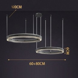 Pendelleuchte 60+80CM Doppelkreis Glas Deckenleuchte Stufenlos Dimmbar Mit Fernbedienung
