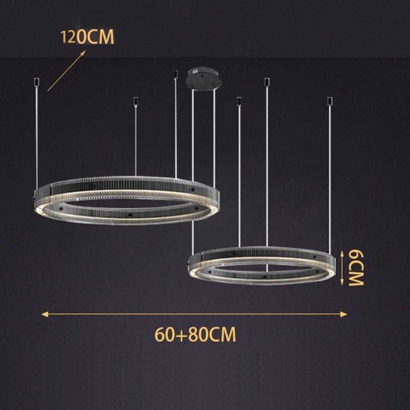 Pendelleuchte 60+80CM Doppelkreis Glas Deckenleuchte Stufenlos Dimmbar Mit Fernbedienung