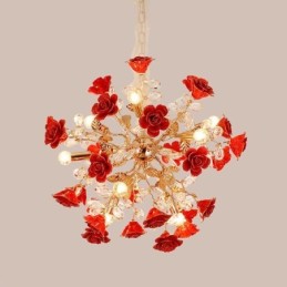 Luxus Pendelleuchte Keramik Rote Blume Kronleuchter
