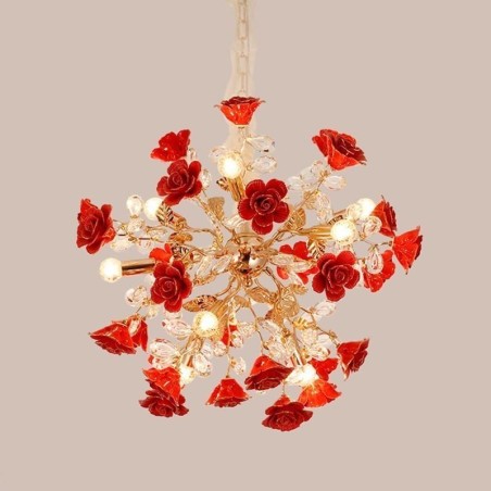 Luxus Pendelleuchte Keramik Rote Blume Kronleuchter Luxus Pendelleuchte Keramik Rote Blume Kronleuchter
