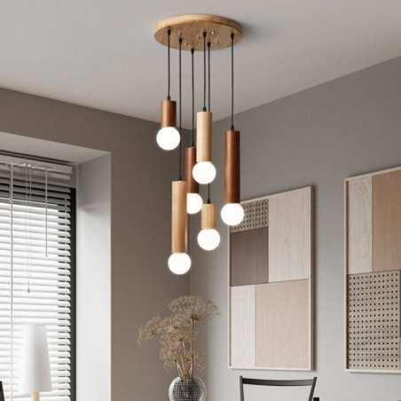Japanische Holz Pendelleuchte 6 Lichter Hängeleuchte Japanische Holz Pendelleuchte 6 Lichter Hängeleuchte