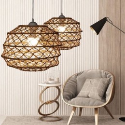 Moderne pastorale Pendelleuchte Kreative Rattan Hängeleuchte mit faltbarem Lampenschirm