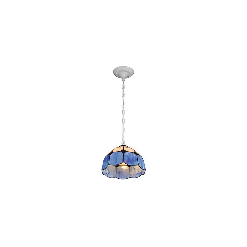 Kronleuchter Mini Style Country Garage weiß + blaue Glasleuchten