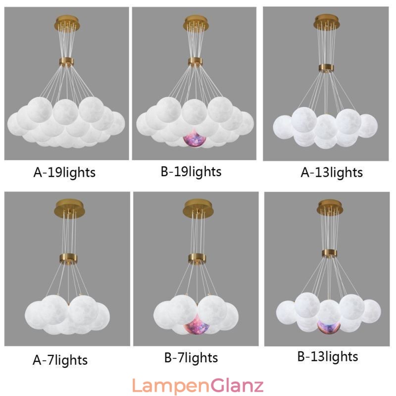 Mondblasen-Kronleuchter, moderne 3D-Druckkugeln, Pendelleuchte