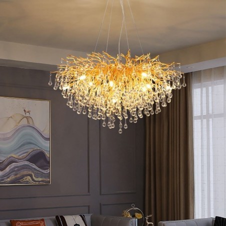 Nordischer Kristall-Kronleuchter mit Blumenmuster, runder Schirm, Luxus-Gold-Pendelleuchte Nordischer Kristall-Kronleuchter mit Blumenmuster, runder Schirm, Luxus-Gold-Pendelleuchte