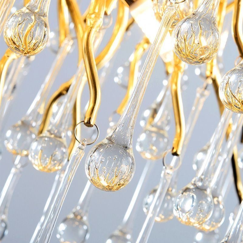 Nordischer Kristall-Kronleuchter mit Blumenmuster, runder Schirm, Luxus-Gold-Pendelleuchte