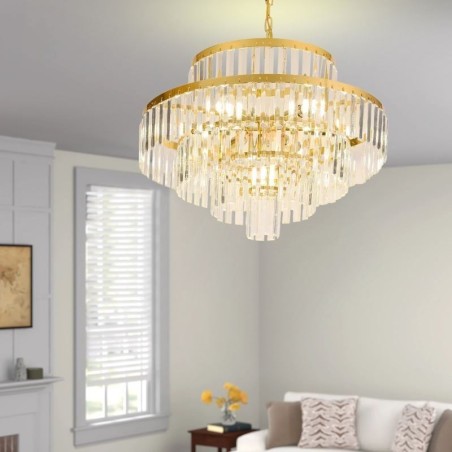Gold Kristall Pendelleuchte 4 Ebenen Deckenbeleuchtung 7 Lichter Gold Kristall Pendelleuchte 4 Ebenen Deckenbeleuchtung 7 Lichter