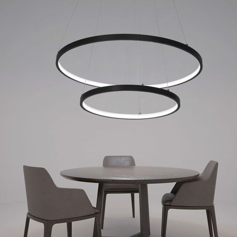 Moderne einfache Pendelleuchte aus Aluminium mit Doppelring-Hängeleuchte