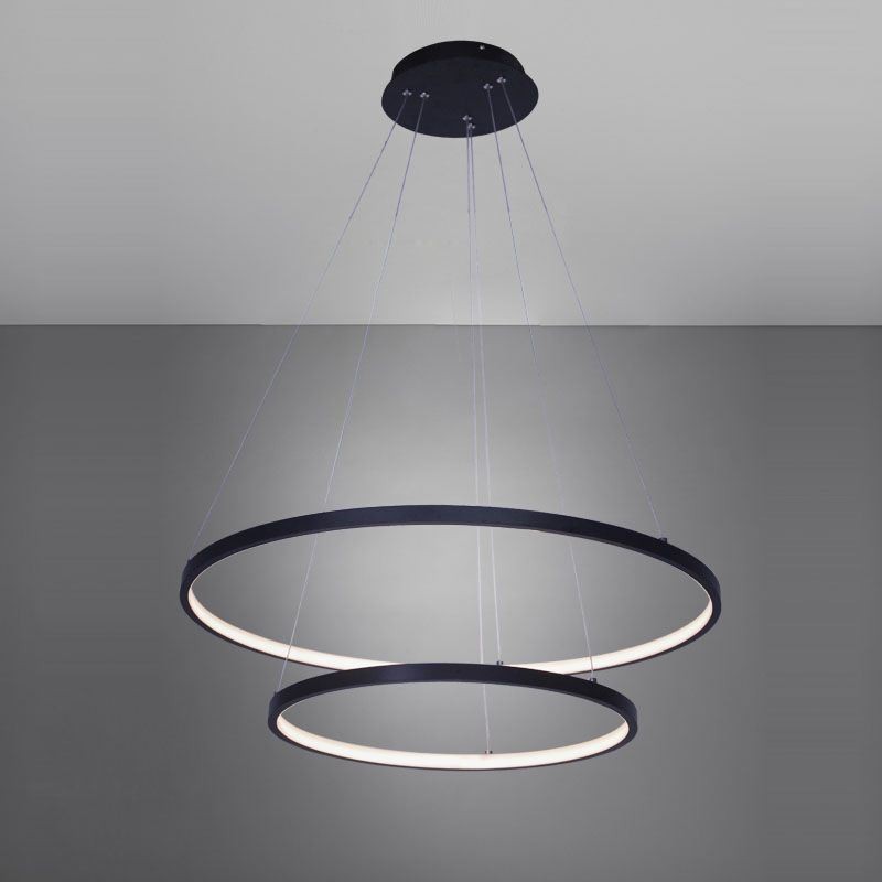 Moderne einfache Pendelleuchte aus Aluminium mit Doppelring-Hängeleuchte