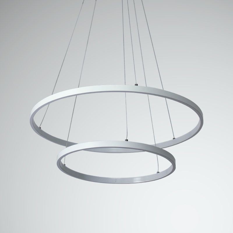 Moderne einfache Pendelleuchte aus Aluminium mit Doppelring-Hängeleuchte