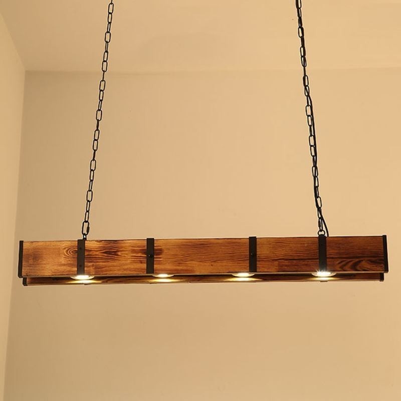 Pendelleuchte im Industriestil, rechteckig, Holz, Deckenleuchte, Insel