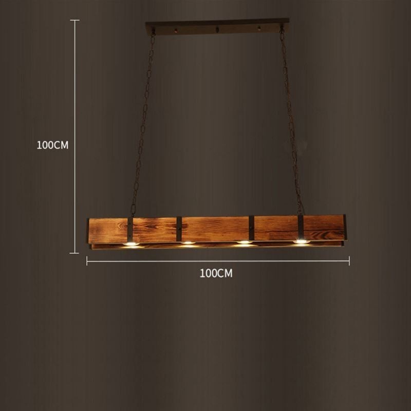 Pendelleuchte im Industriestil, rechteckig, Holz, Deckenleuchte, Insel