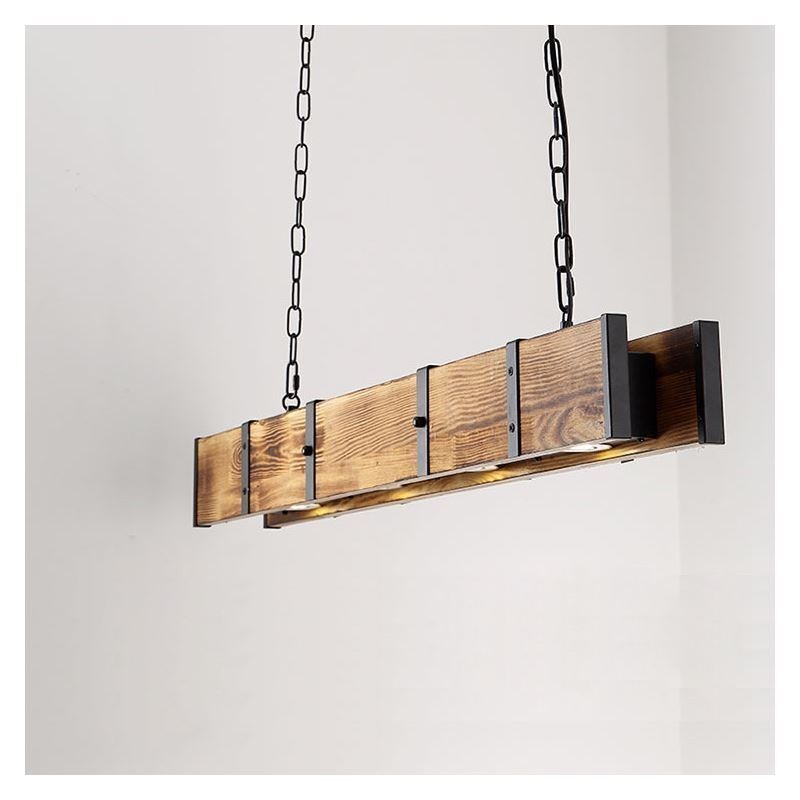 Pendelleuchte im Industriestil, rechteckig, Holz, Deckenleuchte, Insel