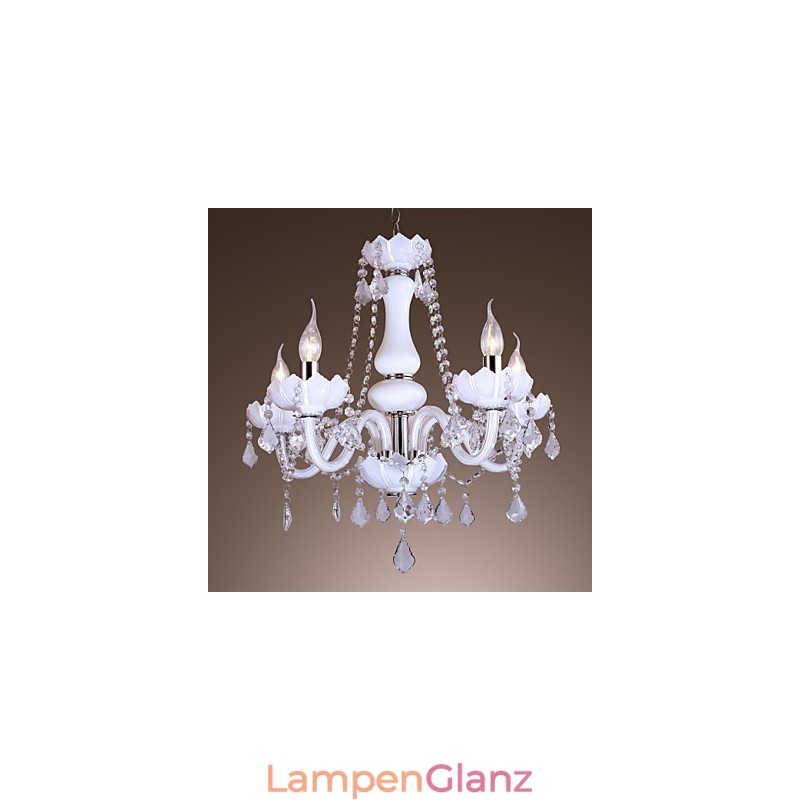 Eleganter Kristall-Kronleuchter mit 5 Lichtern in Weiß