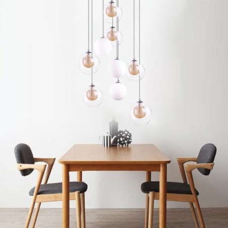 Pendelleuchte Glas Cluster Deckenleuchte Gold Nickel Gebürstet+Milchglaskugel Pendelleuchte Glas Cluster Deckenleuchte Gold Nickel Gebürstet+Milchglaskugel