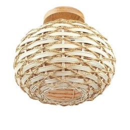 Holzfarbener Kürbis-Lampenschirm mit Papierseil und Rattan-Gewebe