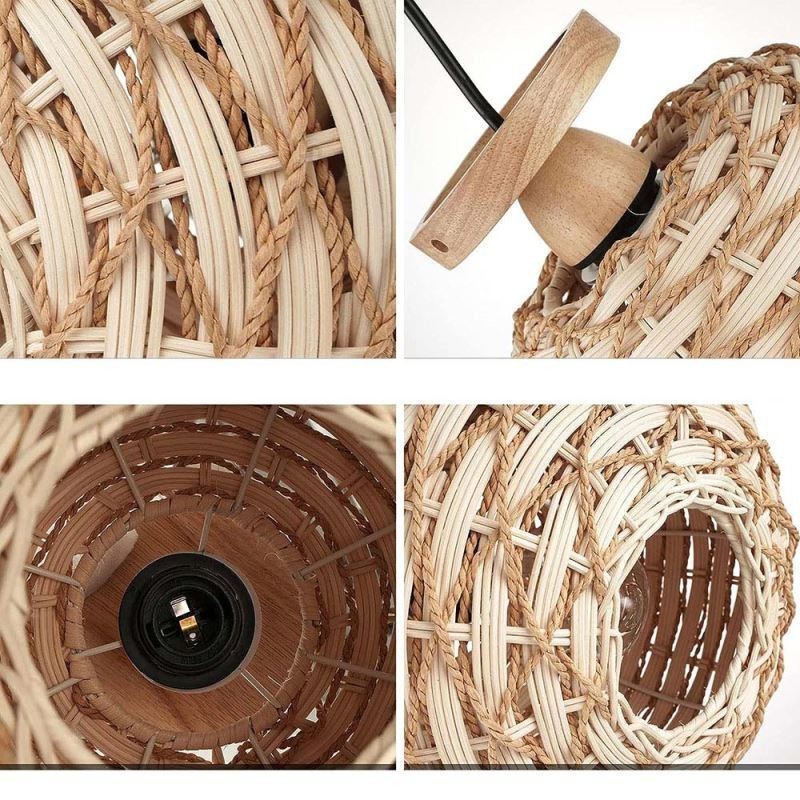 Holzfarbener Kürbis-Lampenschirm mit Papierseil und Rattan-Gewebe