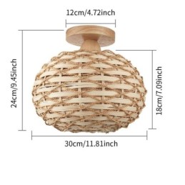 Holzfarbener Kürbis-Lampenschirm mit Papierseil und Rattan-Gewebe