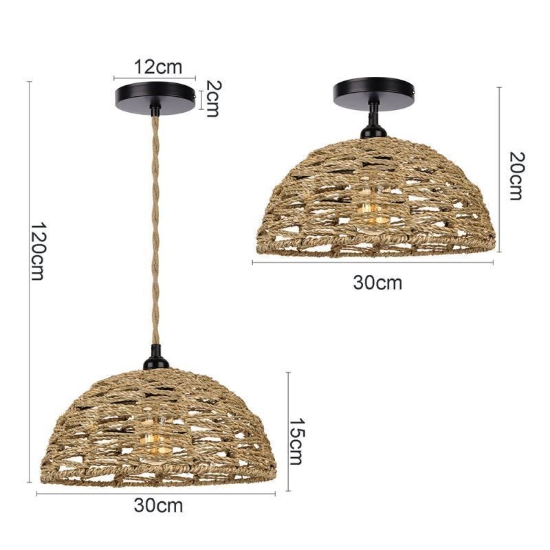 Pendelleuchte im Landhausstil, handgewebter Lampenschirm aus Papierseil, 30 cm