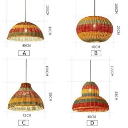 Bambus und Rattan Pendelleuchte bunt gestreift Intervall handgewebte Lampenschirm Deckenleuchte