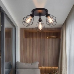 Industrielle Deckenleuchte mit 3 Lichtern, Käfig-Deckenleuchte aus Metall