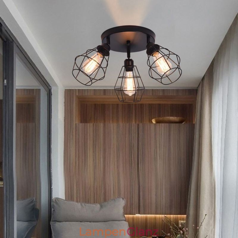 Industrielle Deckenleuchte mit 3 Lichtern, Käfig-Deckenleuchte aus Metall