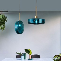 Runde Kuchenglas-Pendelleuchte, moderne minimalistische Deckenleuchte aus Schmiedeeisen