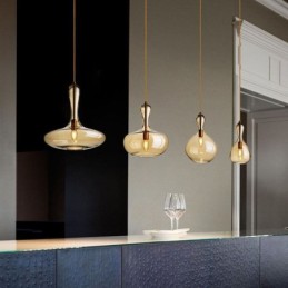 Nordische Glas-Pendelleuchte, bernsteinfarbener Schirm, Deckenleuchte