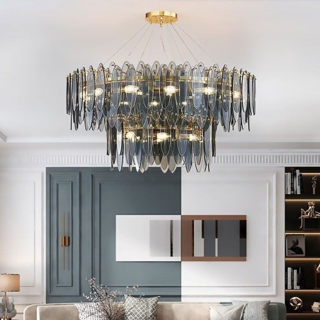 Moderne runde Pendelleuchte aus Glas, eleganter Kronleuchter aus Glas Moderne runde Pendelleuchte aus Glas, eleganter Kronleuchter aus Glas