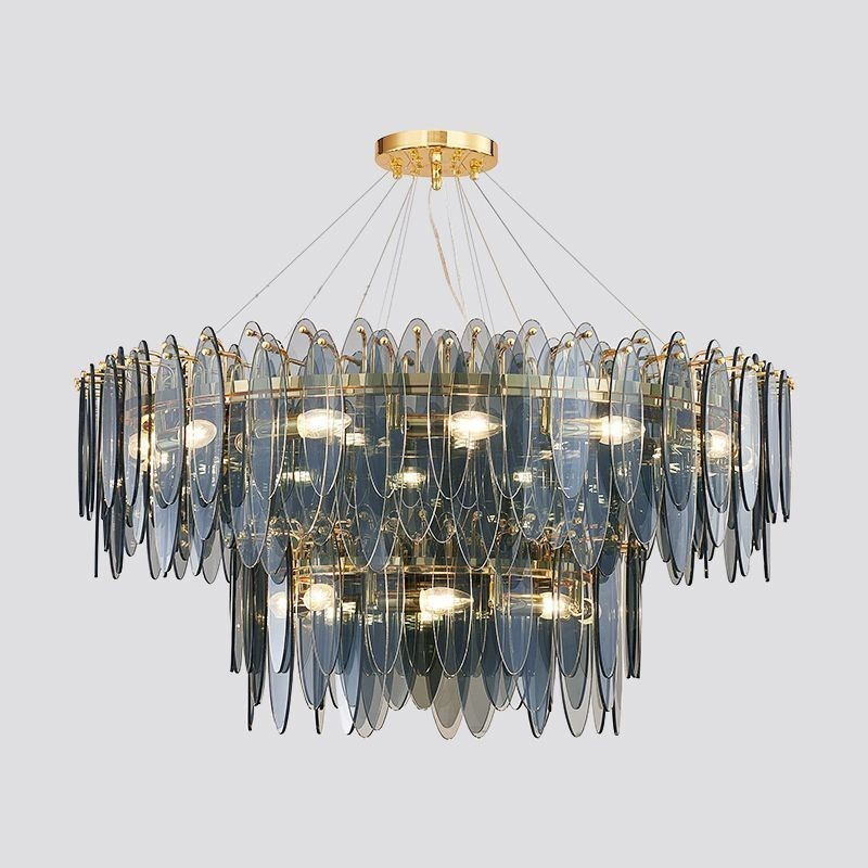 Moderne runde Pendelleuchte aus Glas, eleganter Kronleuchter aus Glas