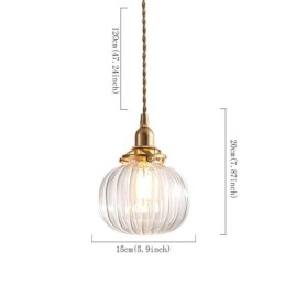 Glas Pendelleuchte Klar Rund Gerippt Kürbisform Lampe 1 Licht