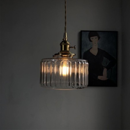 Jelly Jar Pendelleuchte aus klarem geripptem Glas mit Drehschalter Jelly Jar Pendelleuchte aus klarem geripptem Glas mit Drehschalter